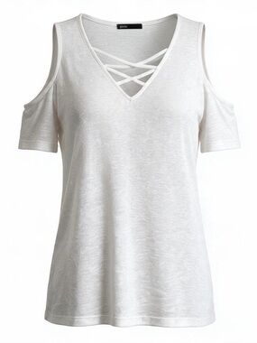 White Cold Shoulder Tank Top Size M - Semi-Sheer - Gibson